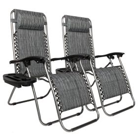 2pcs , Adjustable Folding Lounger With Pillow And Practical Tray For Deck, Terrace, Beach, Patio, Grey (Option: Gray)